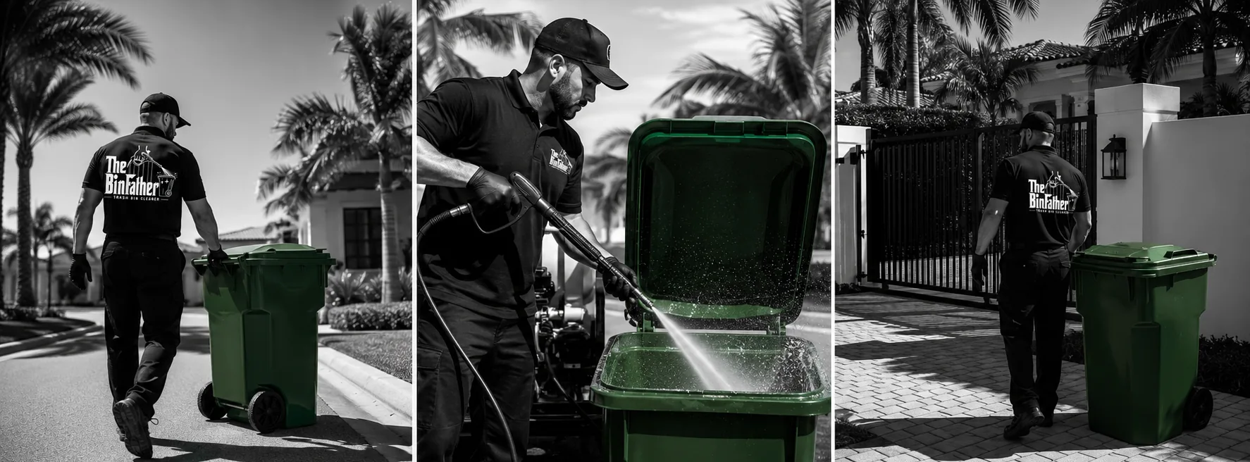 BinFather technicians collecting, washing and returning bins across South Florida neighborhoods