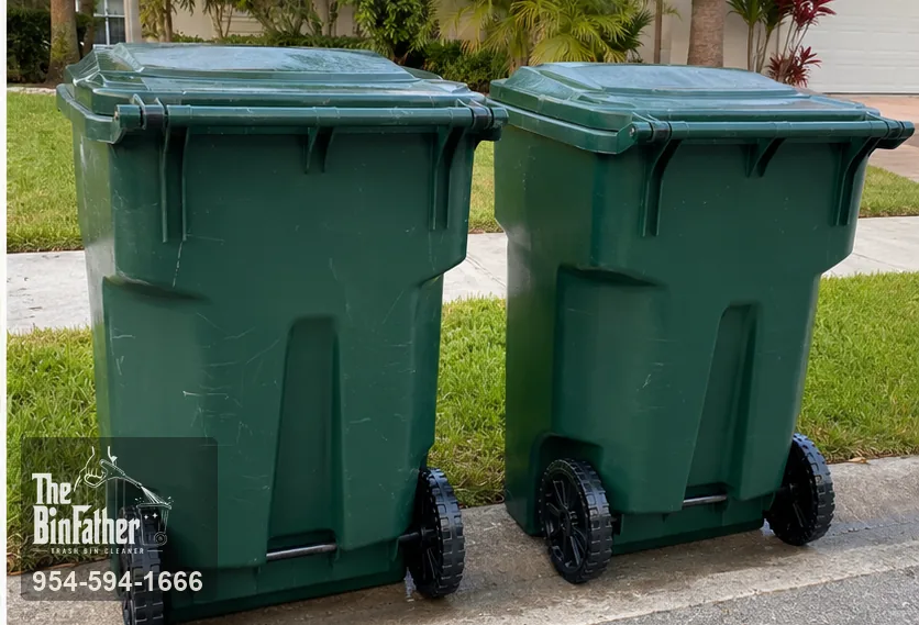 A pair of curbside carts, trash bin cleaning in South Florida — after cleaning